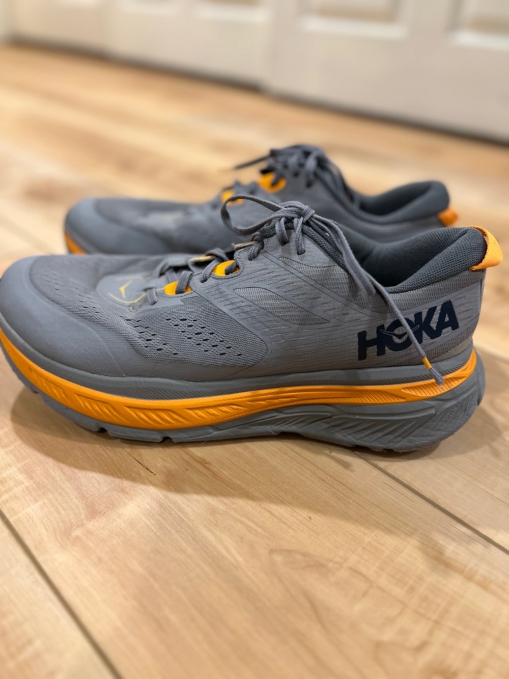 Hoka Stinson ATR 6 Men's Gray and Orange Trail Running Shoes